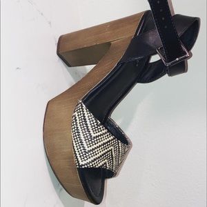 Woven Tribal Print Platform Block Heel